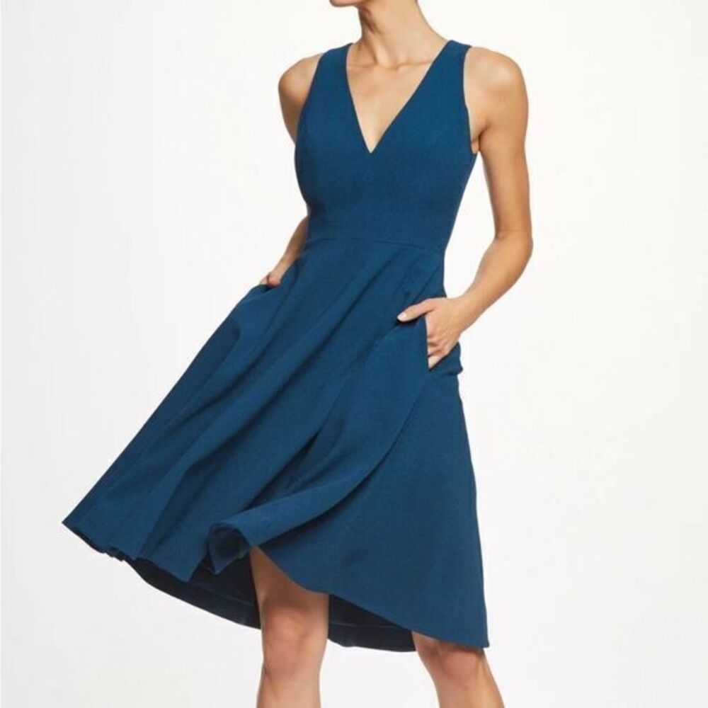 Dress the Population Teal V-Neck Fit-and-Flare Dress